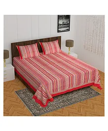 Divamee 100 % Pure Cotton Double Bedsheet With 2 Pillow Covers Jaipuri Print - Red