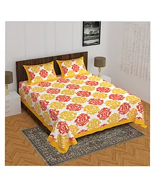 Divamee 100 % Pure Cotton Double Bedsheet With 2 Pillow Covers Jaipuri Print - Yellow
