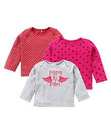 Kadam Baby Pack Of 3 Full Sleeves Polka Dot & Papa ki Pari Printed Tee - Red Pink Grey