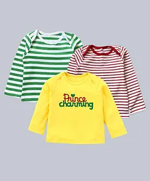 Kadam Baby Pack Of 3 Full Sleeves Striped & Prince Charming Printed Tee - Yellow Red Green