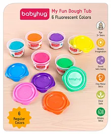 Babyhug My Fun Jumbo Dough Kit Fluorescent Colors with 12 Tools Pack of 6 - 720 g