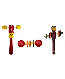 Voolex Wooden Hand Crafted Rattle Toy Pack of 3 - Multicolor