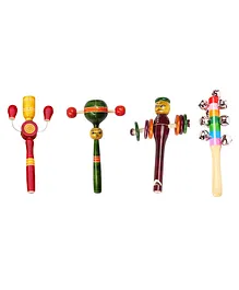 Voolex Wooden Hand Crafted Rattle Toys Pack of 4 - Multicolor