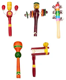 Voolex Wooden Hand Crafted Rattle Toys Pack of 5 - Multicolor