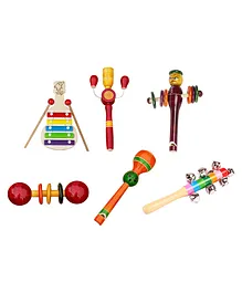 Voolex Wooden Hand Crafted Rattle Toys Pack of 6 - Multicolour