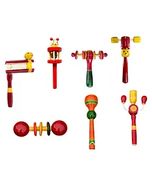 Voolex Wooden Hand Crafted Rattle Toys Pack of 7 - Multicolour