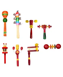 Voolex Wooden Hand Crafted Rattle Toys Pack of 8 - Multicolour
