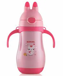Borosil Hydra Happy Sipper Stainless Steel Vacuum Insulated Flask Water Bottle Pink - 260 ml
