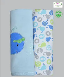 KIWI Cupcake Applique Interlock Cotton Blankets Pack of 2 - Blue