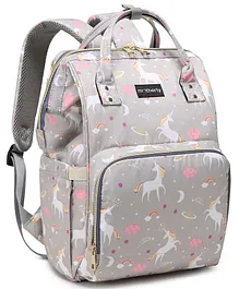 Motherly Smile In Style Diaper Backpack Unicorn Print - Grey