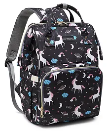 Motherly Smile In Style Diaper Backpack Unicorn Print - Black