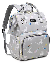 Motherly Smile In Style Diaper Backpack Unicorn Print - Melange Grey