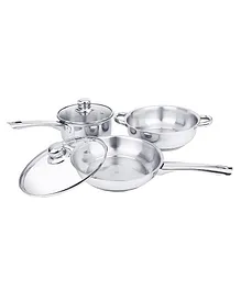iLife Deluxe Stainless Steel Gas Compatible Induction Base Casserole Set Cookware Set with Lid 5-Pieces Chrome.