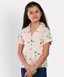 Growing Tree Half Sleeves Embroidered Pure Cotton Half Sleeve Shirt - Pink