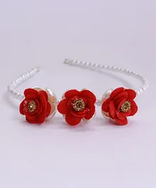 Aabacus Satin Flowers And Pearl Detailing Hair Band - Red