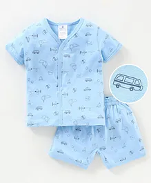 First Smile Half Sleeves Tee and Shorts Set Vehicles Print - Blue