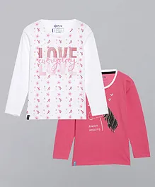 3PIN Pack Of 2 Full Sleeves Love Print Tee - White Pink