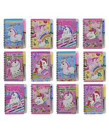Asera Unicorn Spiral Diary With Pen In Different Design Cartoon Character Prints Pack Of 12 - 34 pages Each