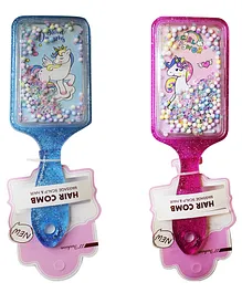 Asera Cute Unicorn Theme With Glittery Rectangular Hair Brush Pack Of 2 - Blue & Pink