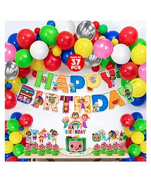 ZYOZI Cocomelon Theme Birthday Decoration Kit Multicolor - Pack of 37
