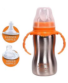 DOMENICO 2 in 1 Stainless Steel Sipper Feeding Bottle Orange - 240 ml