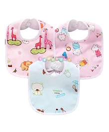 DOMENICO Feeding Bibs With Snap Button Closure Pack of 3 - Multicolour
