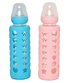 DOMENICO Glass Feeding Bottle Pack of 2 Blue Pink - 240 ml