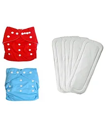 Domenico Reusable Cloth Diaper With Insert Pads Pack of 2 (Color May Vary) - Red Blue