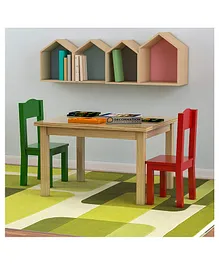 DecorNation Judith Solid Wood Table & Chairs - Green Red