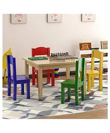 DecorNation Judith Solid Wood Table & Chairs Set Of 5 - Multicolour