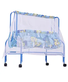 BAYBEE Enchant Cotton Swing Cradle with Bedding Set - Blue