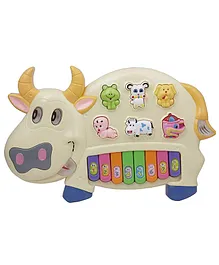 New Pinch funny Cow shape Musical Piano with 3 Modes Animal Sounds Flashing Lights - White