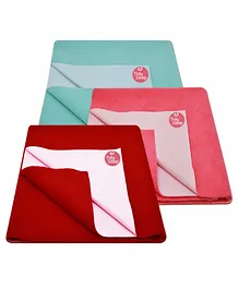 TIDY SLEEP Ultra Absorbent Baby Dry Sheets & Bed Protector Medium Pack of 3 - Cherry Red Sea Green Hot Pink,
