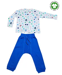 Candy Cot Full Sleeves Octopus Print Shirt And Solid Pants Organic Cotton Set - Blue