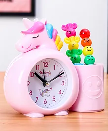 Unicorn Alarm Clock with Pen Stand - Pink