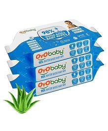 Oyo Baby 98% Water Wipes with Aloe Vera and Vitamin E Pack of 3 - 72 Wipes Each