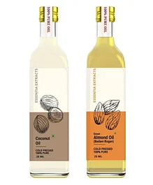 Essentia Extracts Cold Pressed Coconut Oil  & Almond Oil Bottles Pack of 2 - 50 ml 