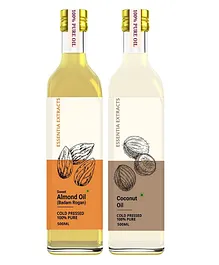 Essentia Extracts Cold Pressed Almond Oil And Coconut Oil Pack of 2 - 500 ml Each
