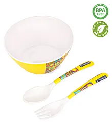 Pine Kids Melamine Bowl With Fork And Spoon Yellow - Pack Of 3