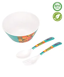 Pine Kids Melamine Bowl With Fork And Spoon Green - Pack of 3