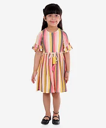 Lil Drama Half Sleeves Striped Cotton Casual Dress - Multi Color