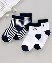 Nuluv Cotton Blend Ankle Length Striped Socks Anchor Design Pack of 2  - Black White