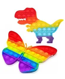 OPINA Dino Butterfly Shape Pop Bubble Stress Relieving Silicone Pop It Fidget Toy Pack of 2 - Multicolour