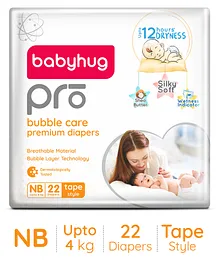 Babyhug Pro Bubble Care Premium Tape Style Diaper for New Born (NB) Size - 22 Pieces