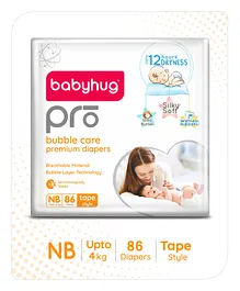 Babyhug Pro Bubble Care Premium Tape Style Diaper New Born (NB) Size - 86 Pieces