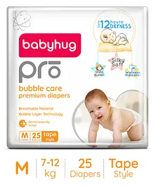 Babyhug Pro Bubble Care Premium Tape Style Diaper Medium (M) Size - 25 Pieces