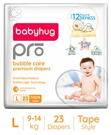 Babyhug Pro Bubble Care Premium Tape Style Diaper Large (L) Size - 23 Pieces