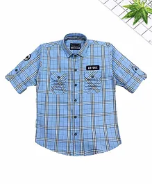 Charchit Roll Up Full Sleeves Checkered Shirt - Light Blue