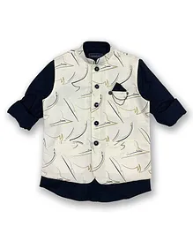 Charchit Full Sleeve Shirt With Printed Ethnic Jacket - White