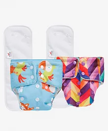 Mylo Freesize Adjustable Cloth Diapers with 2 Free Insert Oeko Tex Certified Pack of 2 - Multicolour